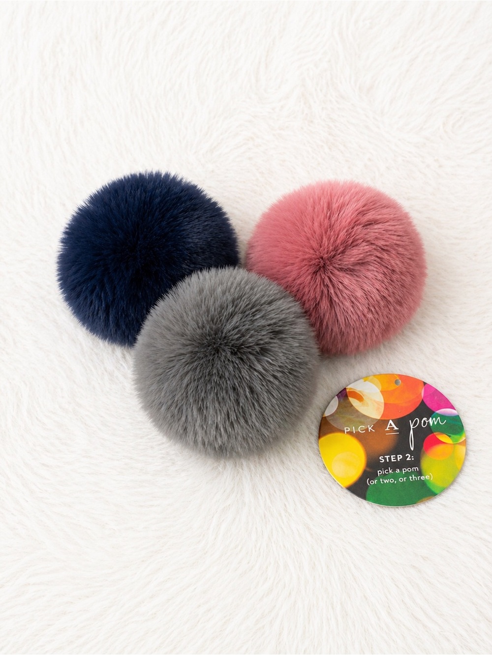 Anthropologie Pick a Pom set 3 faux fur snap navy mauve gray NWT